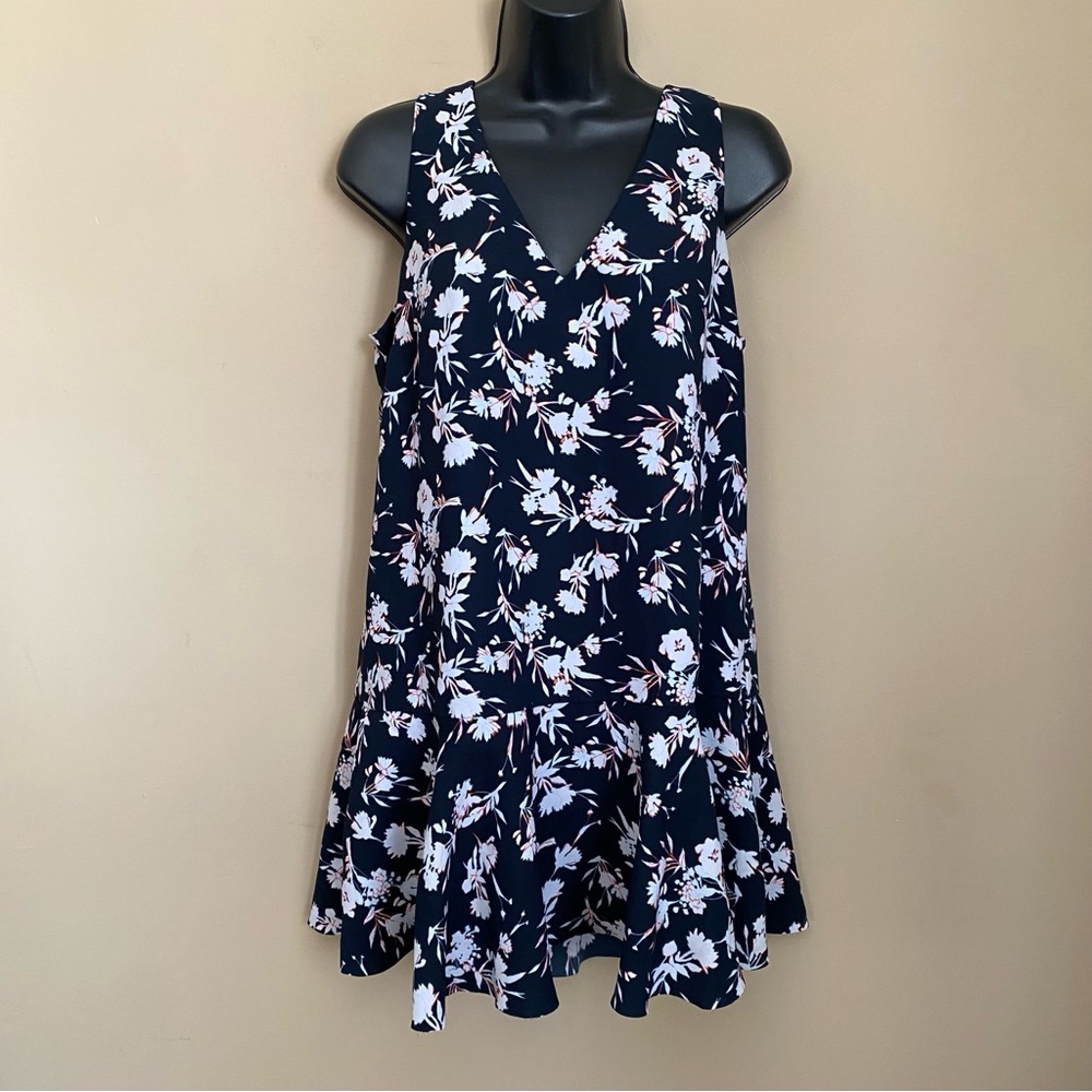 Banana Republic Navy Blue Floral Ruffle Hem Tank Dress